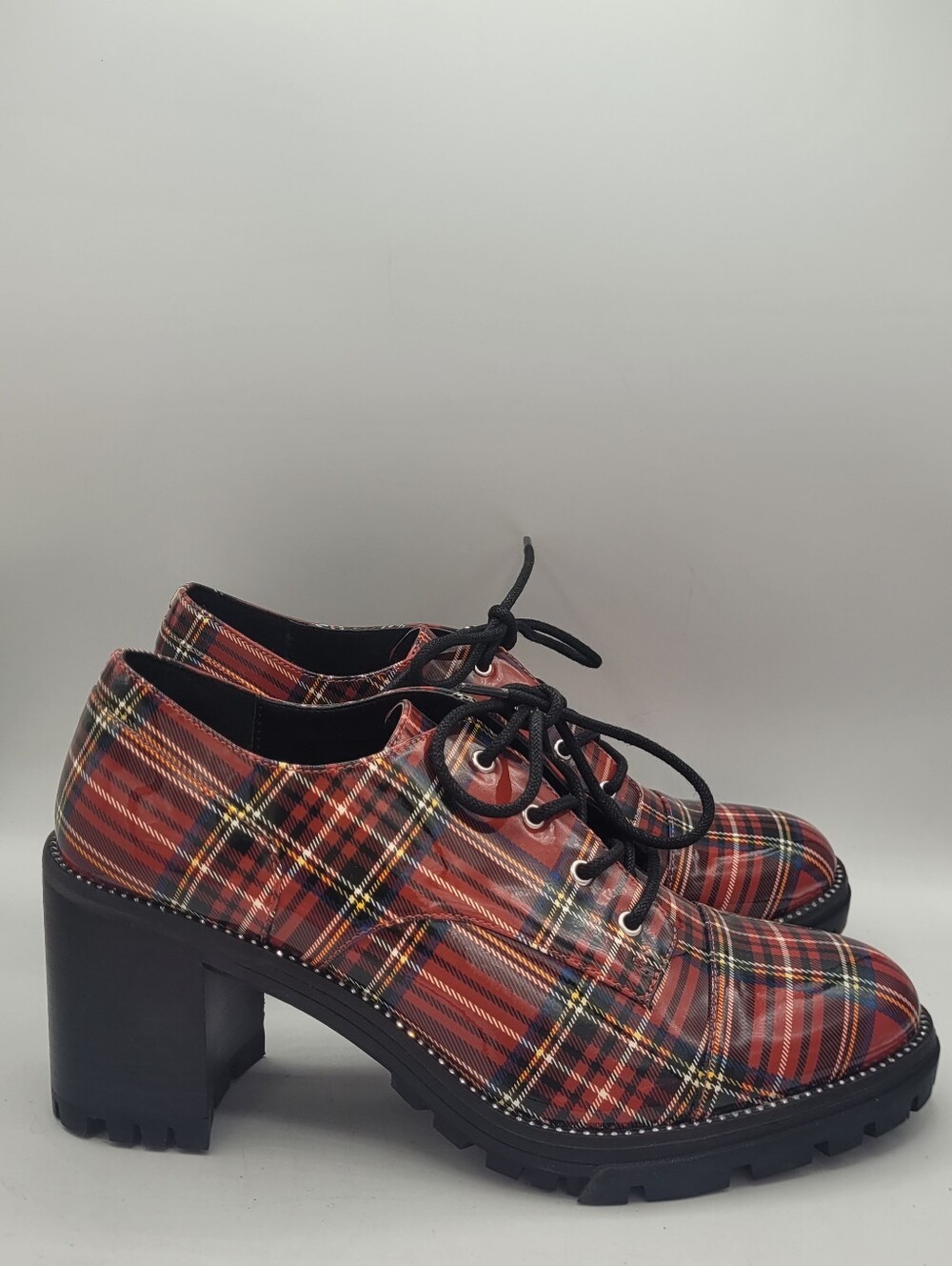 Jessica Simpson Resina red plaid Tartan chunky 3.25" heel oxfords - Picture 3 of 16